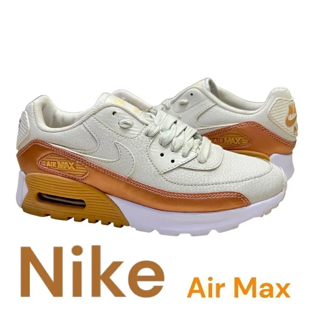 Size 5 Nike Women Air Max 90 Ultra Low Shoes 859523 001 White Beige Bronze EUC
